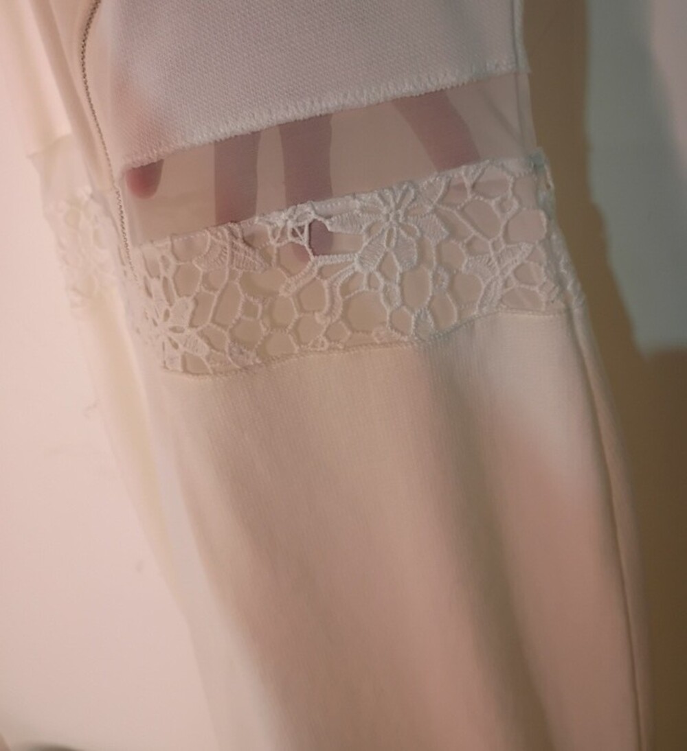 White Lace Trim Slip Light Knit Dress - Women's‎ Summer Beach Intimates - Picture 5 of 11